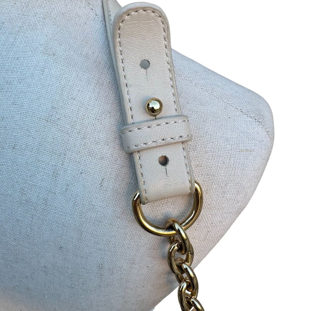 Isaac Mizrahi Quilted Leather Shoulder Bag Tassel Gold Chain Straps Ivory Beige - Picture 11 of 13